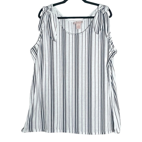 Soho Apparel Tops - 🌺 Soho Apparel White Super Soft Stripe Tie Shoulder Tank  Top Size 3X